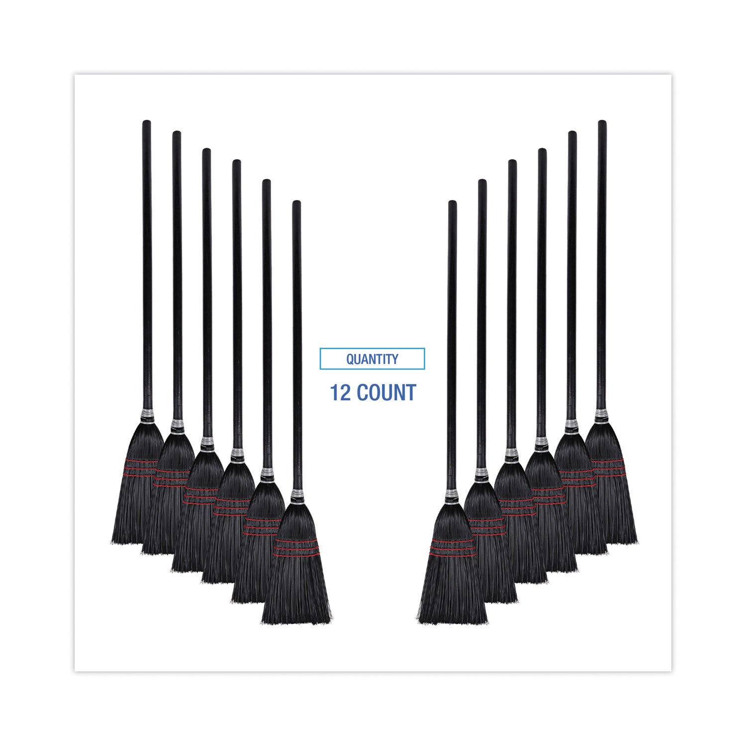 Flag Tipped Poly Lobby Brooms, Flag Tipped Poly Bristles, 38" Overall Length, Natural/Black, 12/Carton