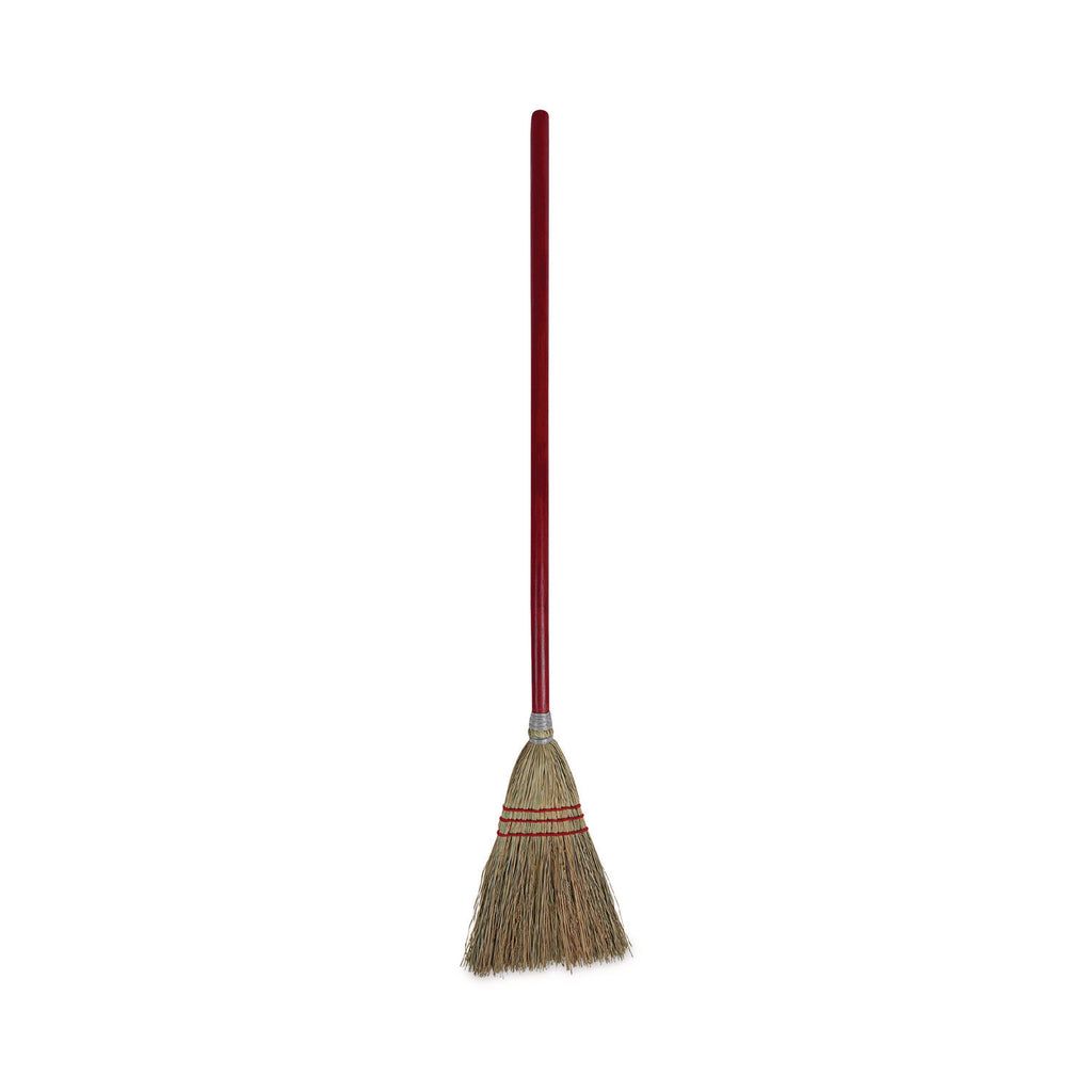 Corn Fiber Lobby/Toy Broom, Corn Fiber Bristles, 39" Overall Length, Red, 12/Carton
