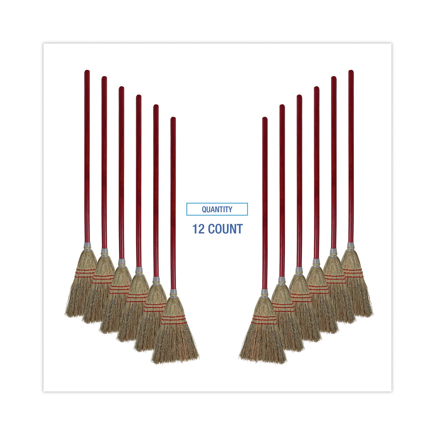 Corn Fiber Lobby/Toy Broom, Corn Fiber Bristles, 39" Overall Length, Red, 12/Carton