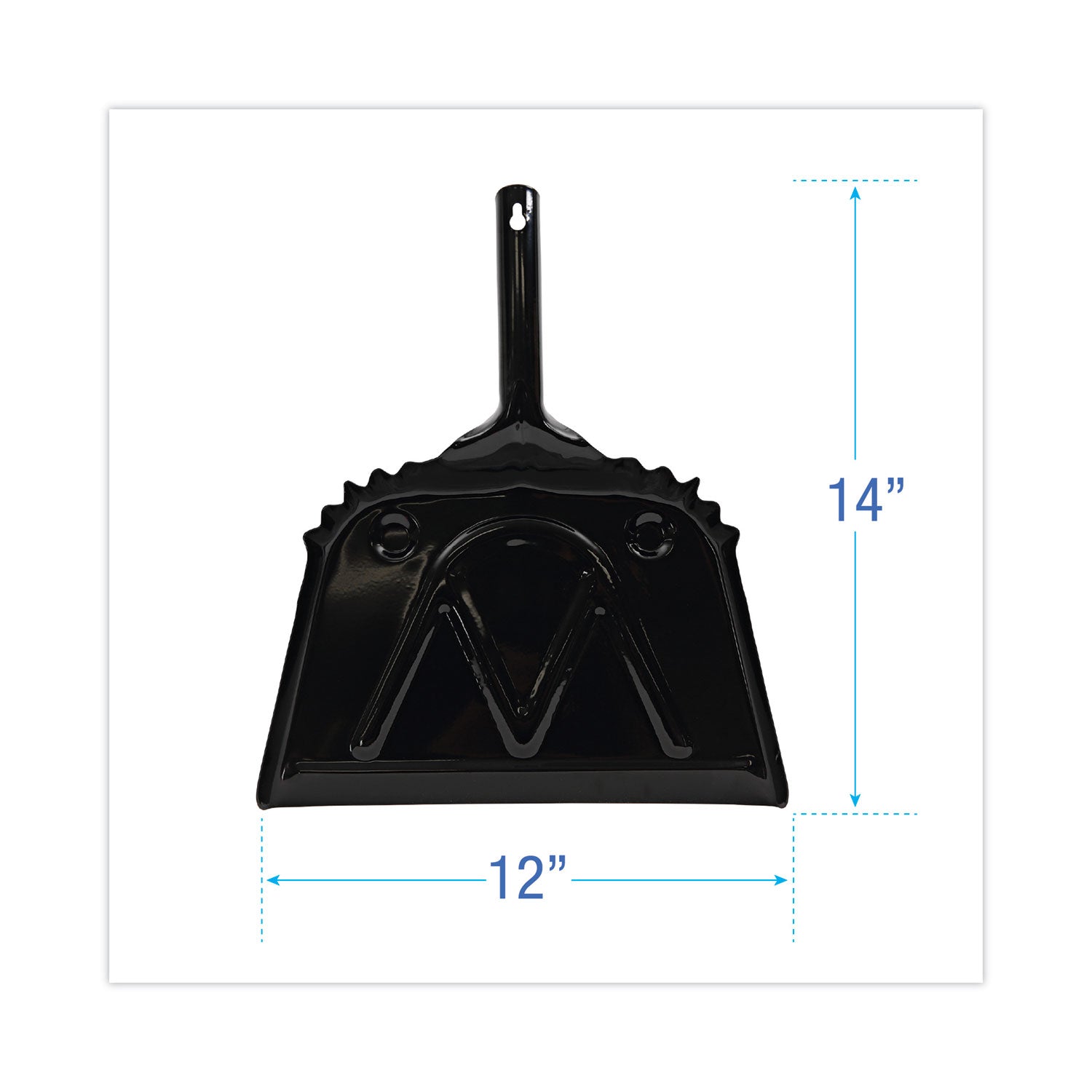 Metal Dust Pan, 12 x 14, 2 " Handle, 20-Gauge Steel, Black