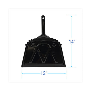 Metal Dust Pan, 12 x 14, 2 " Handle, 20-Gauge Steel, Black
