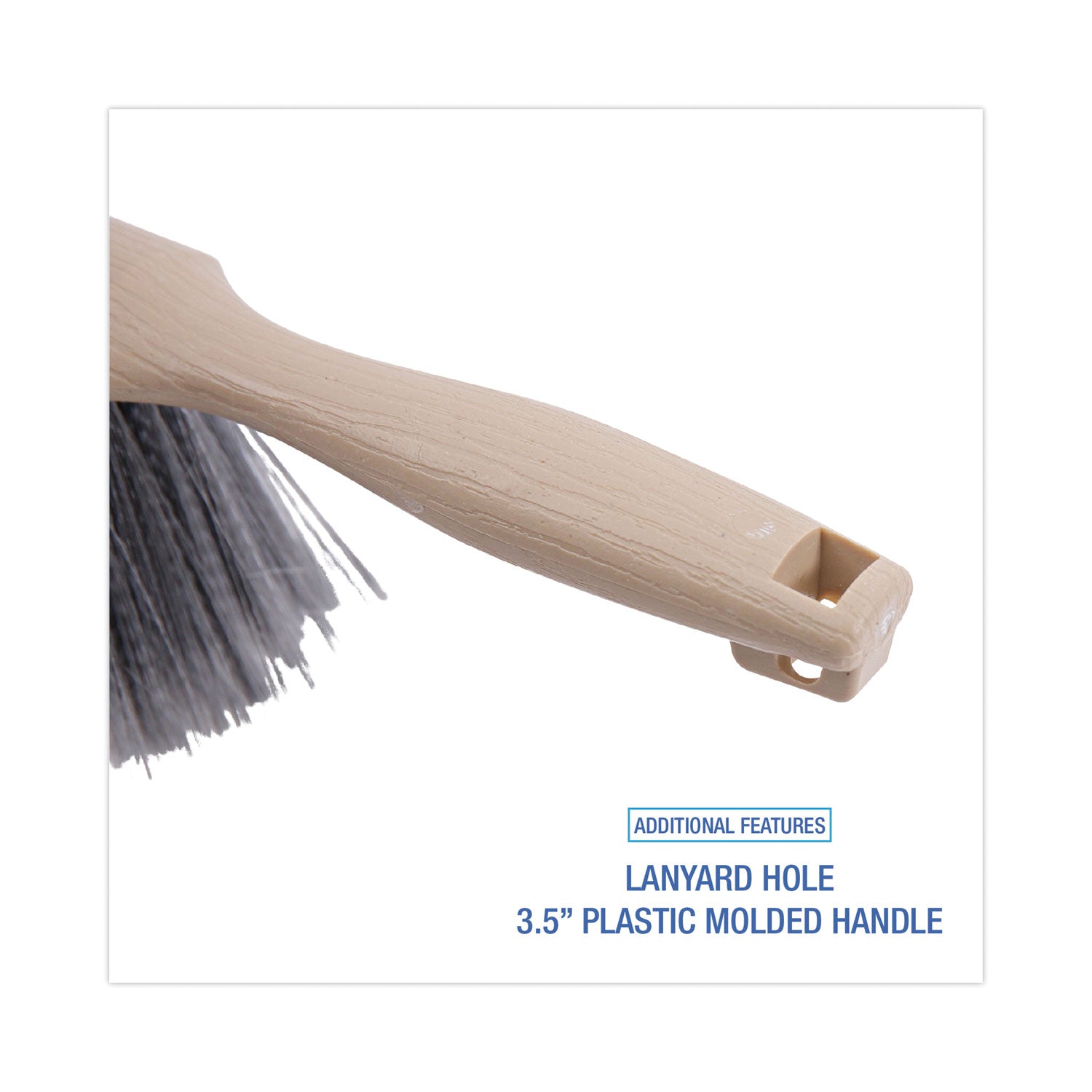 Counter Brush, Gray Flagged Polypropylene Bristles, 4.5" Brush, 3.5" Tan Plastic Handle - 