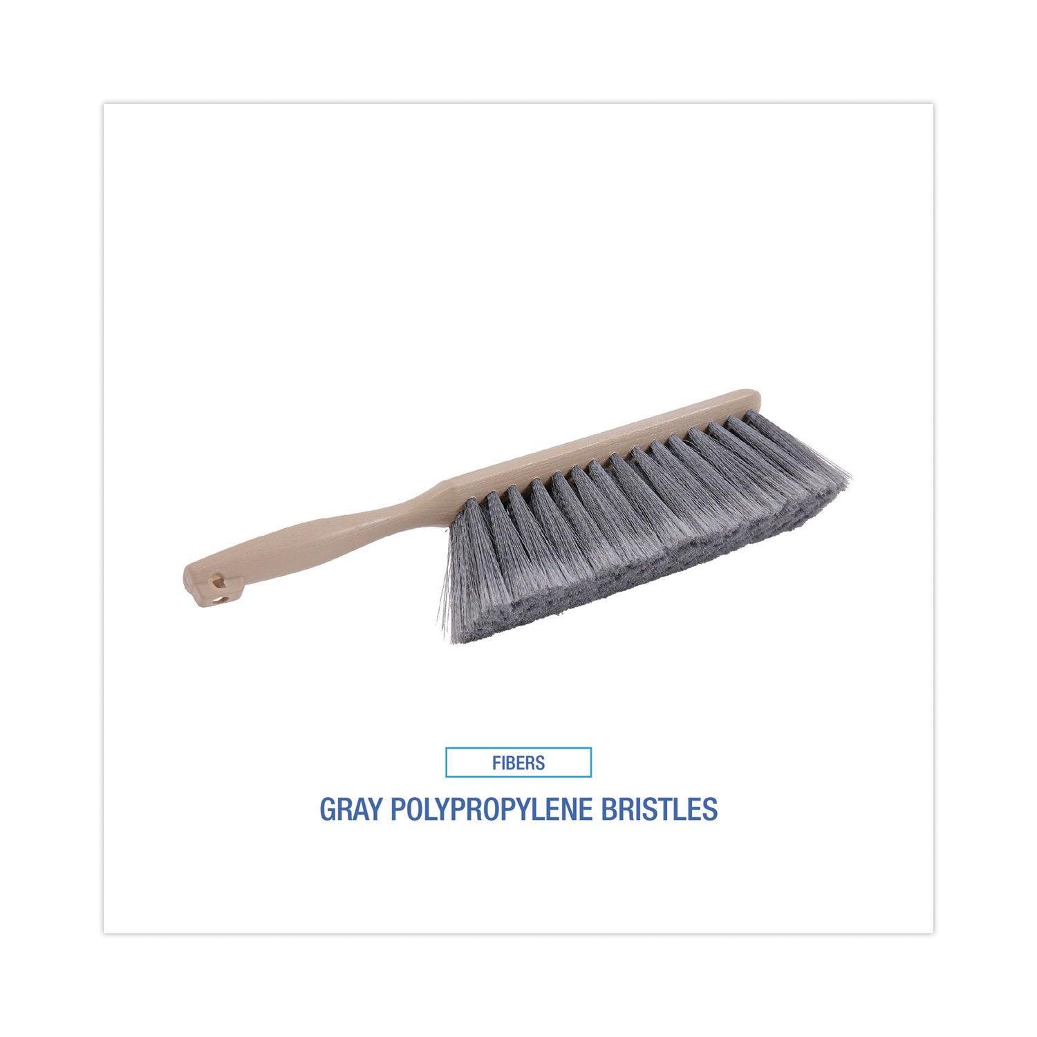 Counter Brush, Gray Flagged Polypropylene Bristles, 4.5" Brush, 3.5" Tan Plastic Handle - 