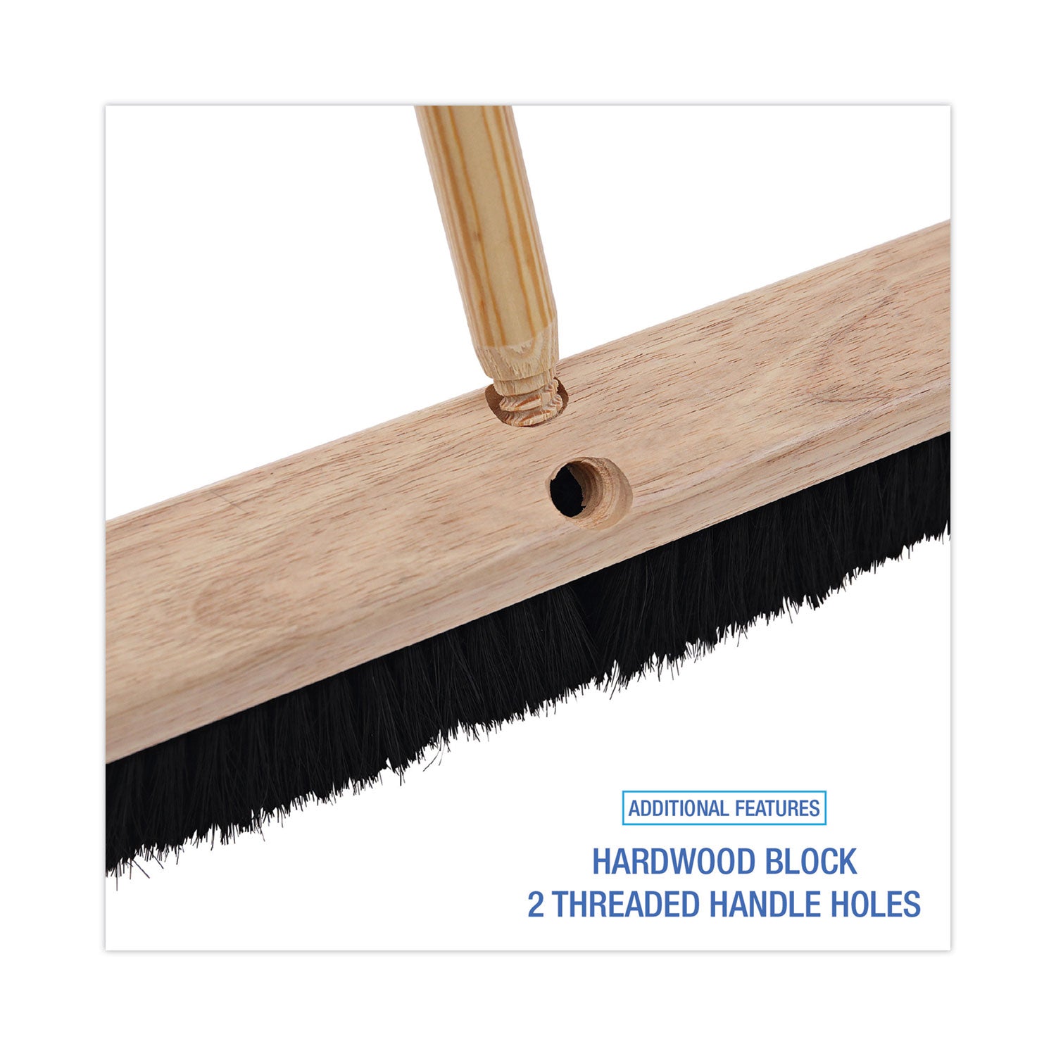 Floor Brush Head, 2.5" Black Tampico Fiber Bristles, 18" Brush - 