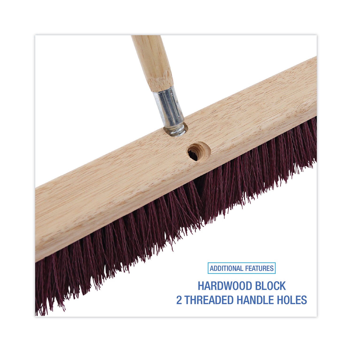 Floor Brush Head, 3.25" Maroon Stiff Polypropylene Bristles, 24" Brush - 