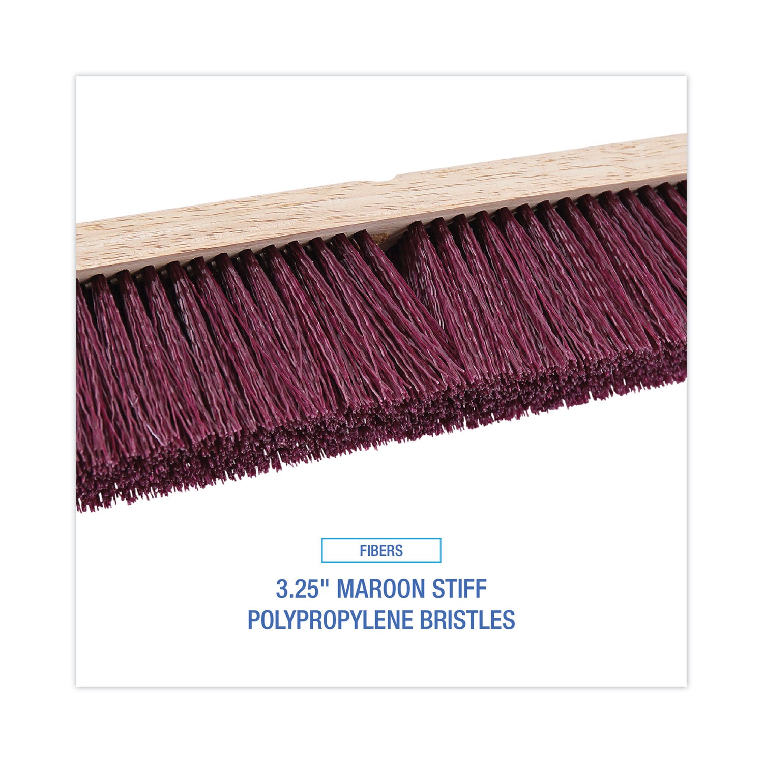 Floor Brush Head, 3.25" Maroon Stiff Polypropylene Bristles, 24" Brush - 