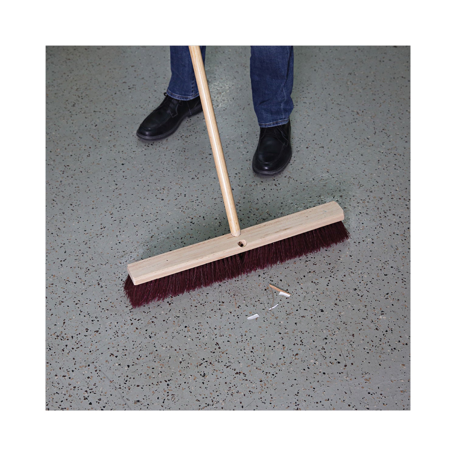 Floor Brush Head, 3.25" Maroon Stiff Polypropylene Bristles, 24" Brush - 