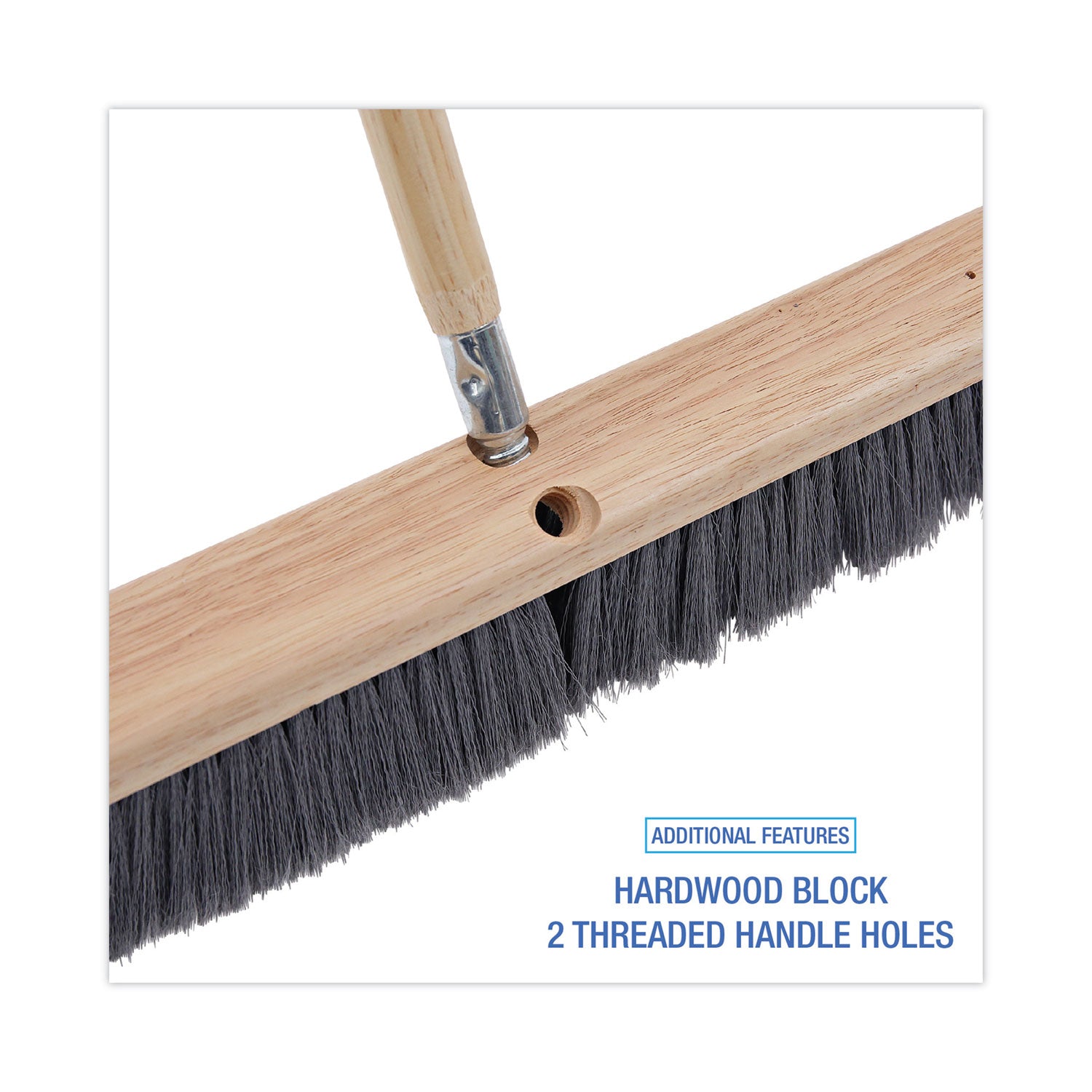 Floor Brush Head, 3" Gray Flagged Polypropylene Bristles, 18" Brush - 