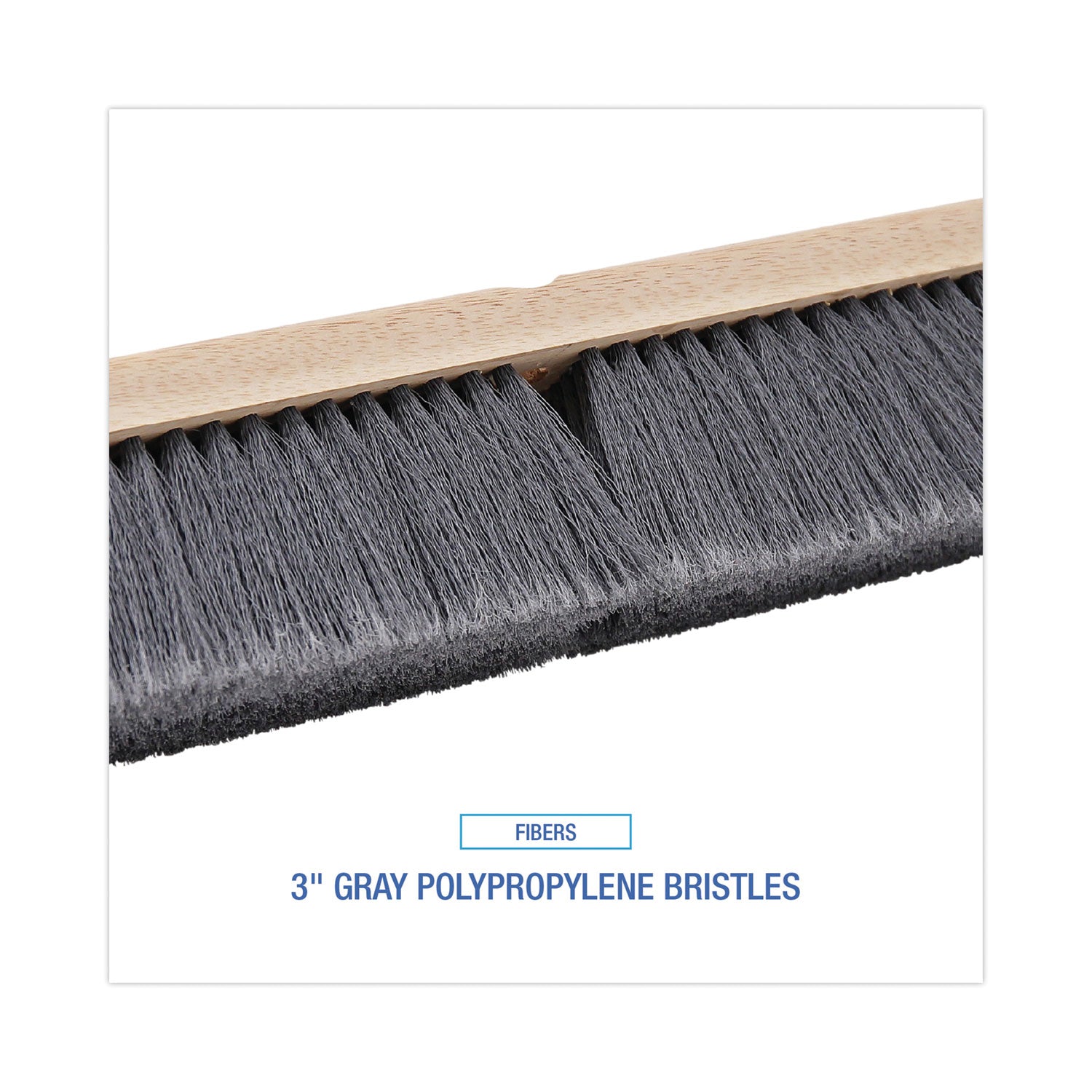 Floor Brush Head, 3" Gray Flagged Polypropylene Bristles, 18" Brush - 