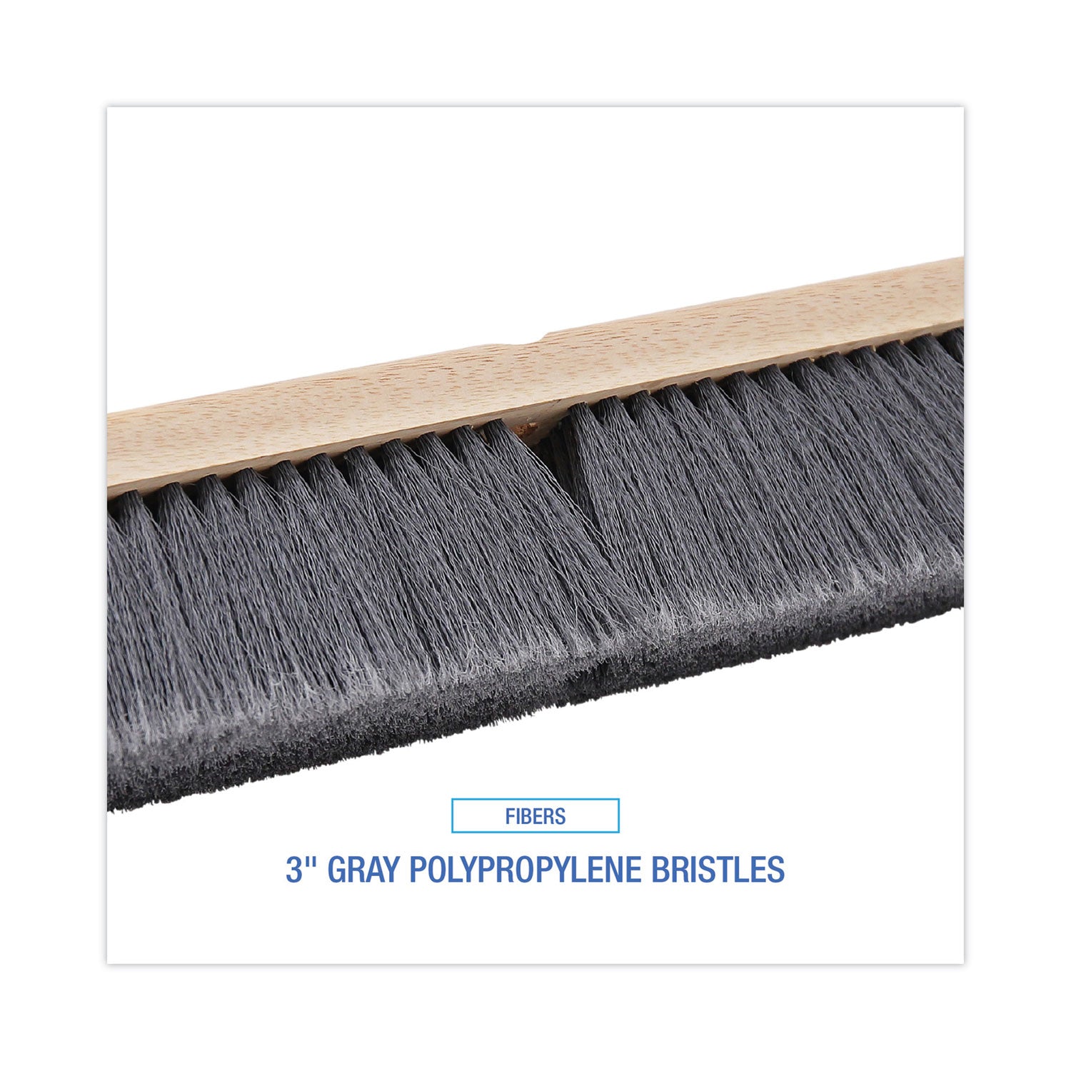 Floor Brush Head, 3" Gray Flagged Polypropylene Bristles, 24" Brush - 