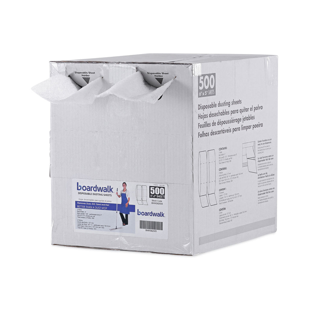 TrapEze Disposable Dusting Sheets, 5" x 125 ft, White, 250 Sheets/Roll, 2 Rolls/Carton