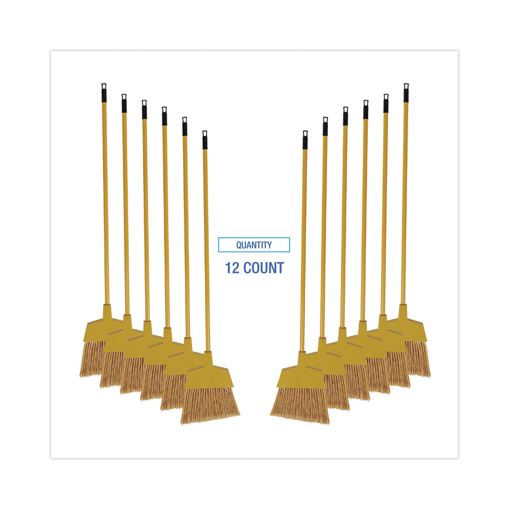 Corn Fiber Angled-Head Lobby Brooms, 55" Handle, Yellow, 12/Carton