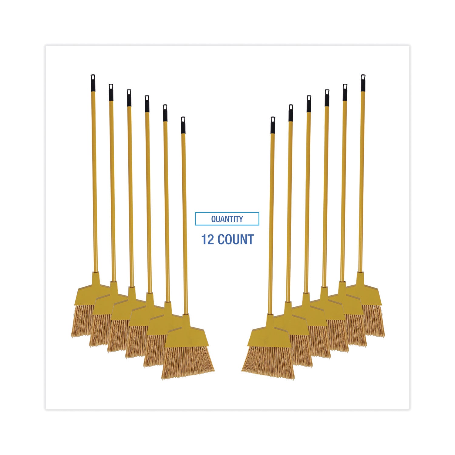 Corn Fiber Angled-Head Lobby Brooms, 55" Handle, Yellow, 12/Carton