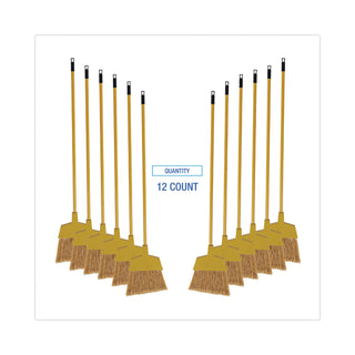 Corn Fiber Angled-Head Lobby Brooms, 55" Handle, Yellow, 12/Carton