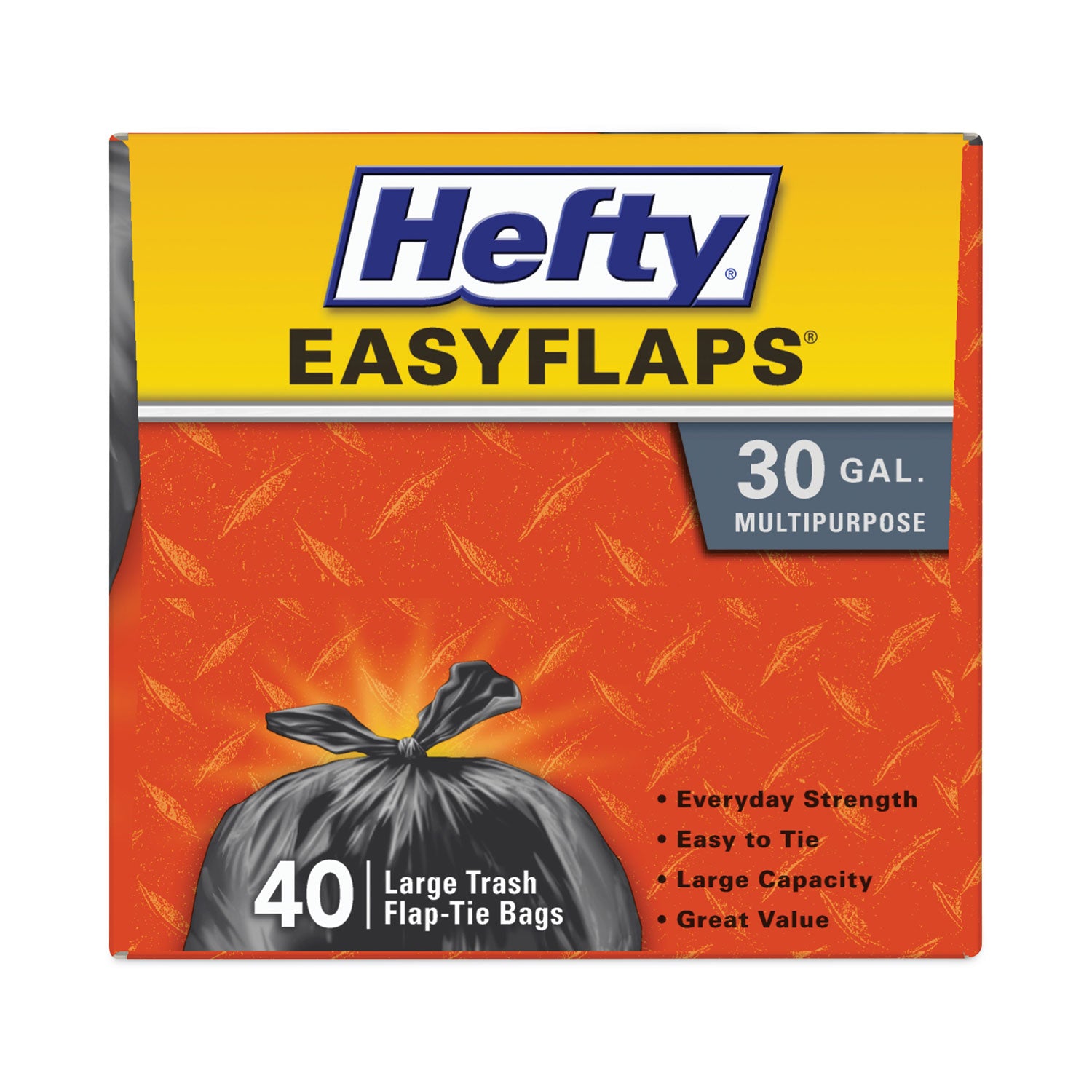 Easy Flaps Trash Bags, 30 gal, 0.85 mil, 30" x 33", Black, 40 Bags/Box, 6 Boxes/Carton - 