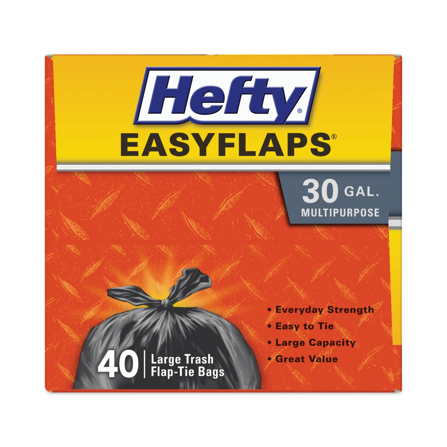 Easy Flaps Trash Bags, 30 gal, 0.85 mil, 30" x 33", Black, 40 Bags/Box, 6 Boxes/Carton - 