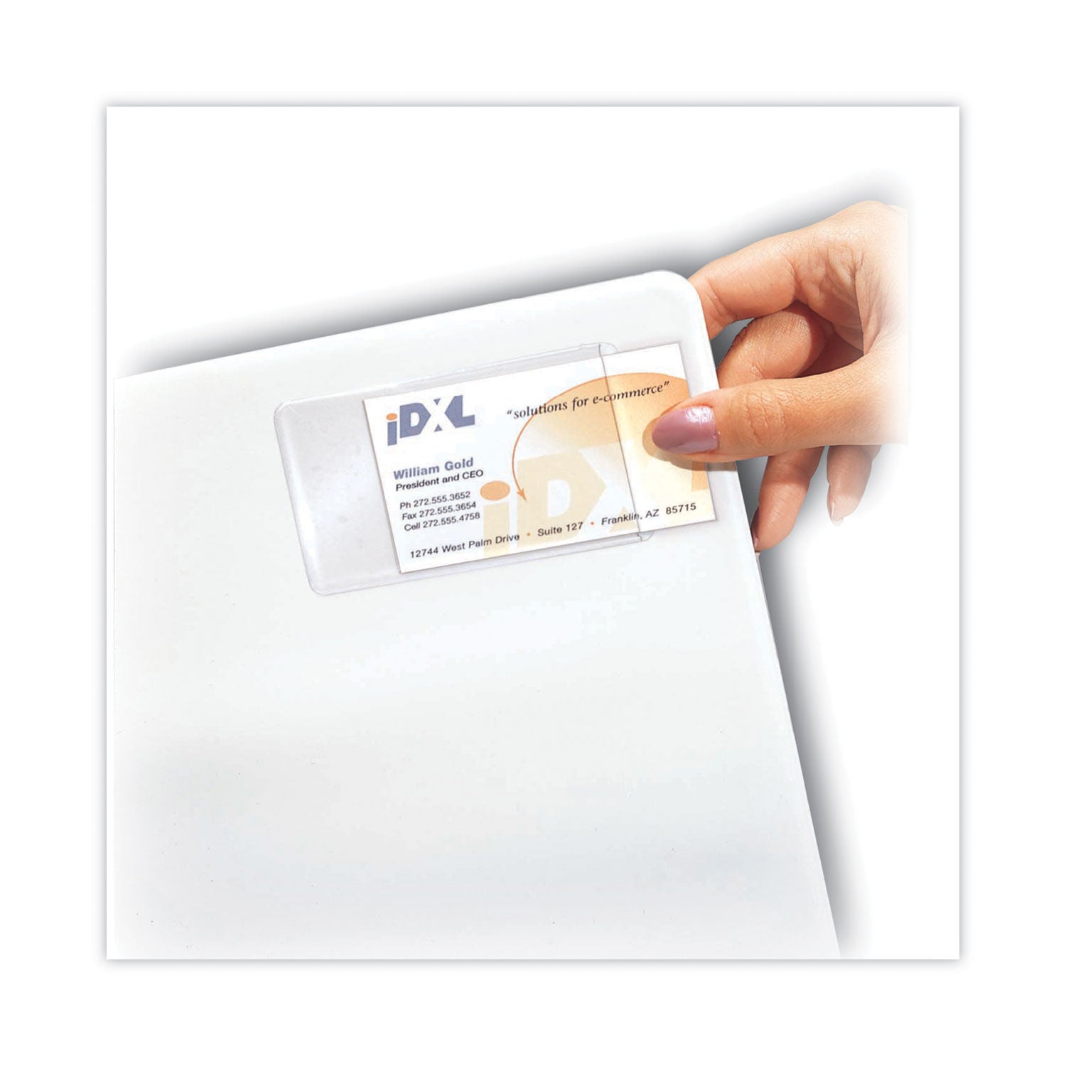 Self-Adhesive Business Card Holders, Side Load, 2 x 3.5, Clear, 10/Pack - 