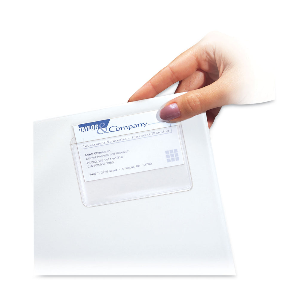 Self-Adhesive Business Card Holders, Top Load, 2 x 3.5, Clear, 10/Pack - 