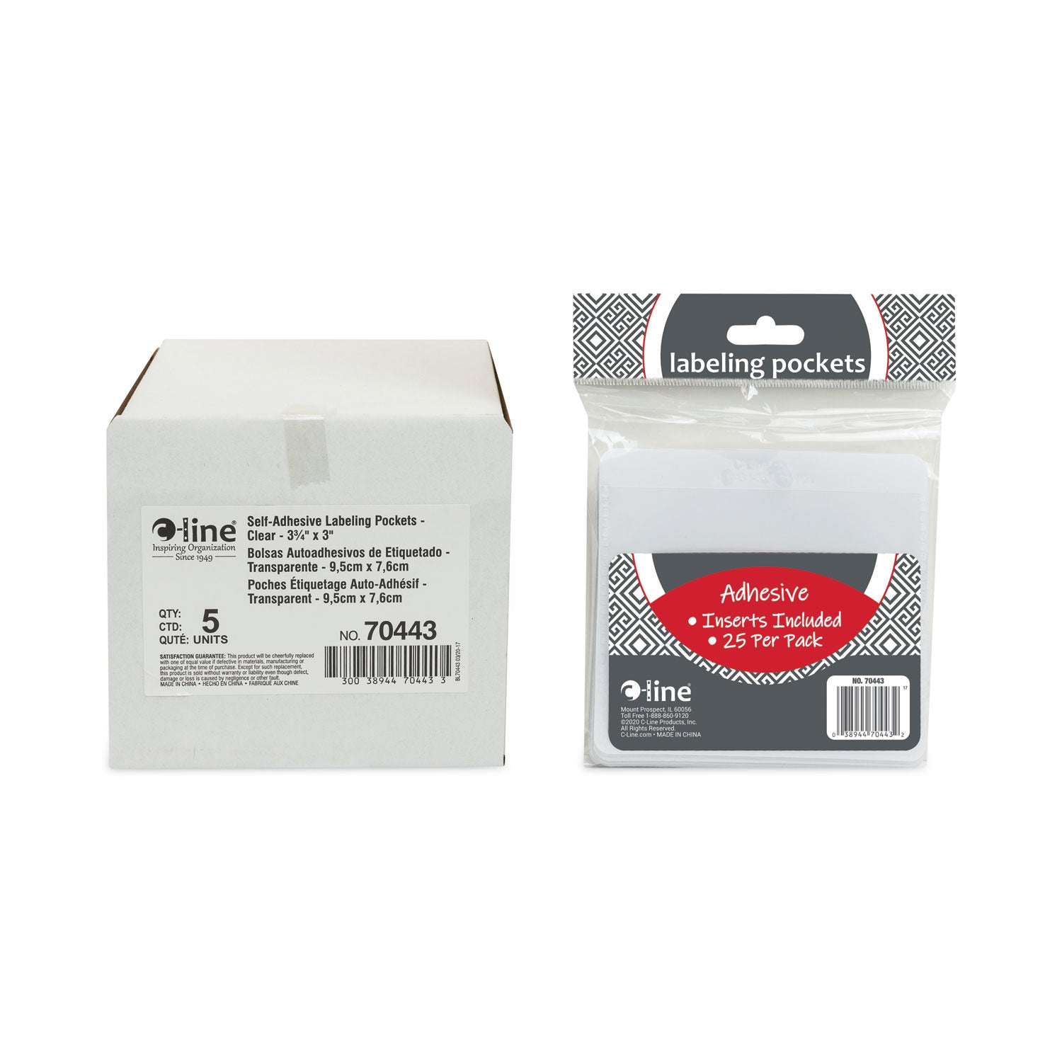 Self-Adhesive Labeling Pockets, Top Load, 3.75 x 3, Clear, 25/Pack - 