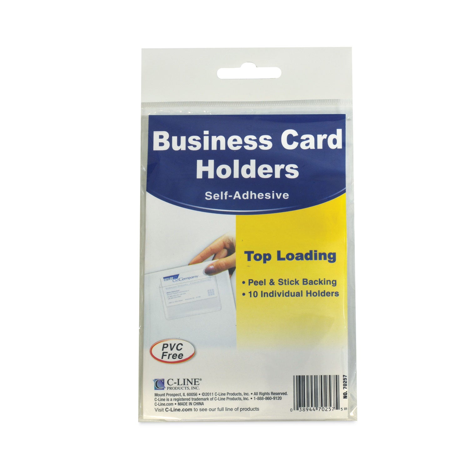 Self-Adhesive Business Card Holders, Top Load, 2 x 3.5, Clear, 10/Pack - 