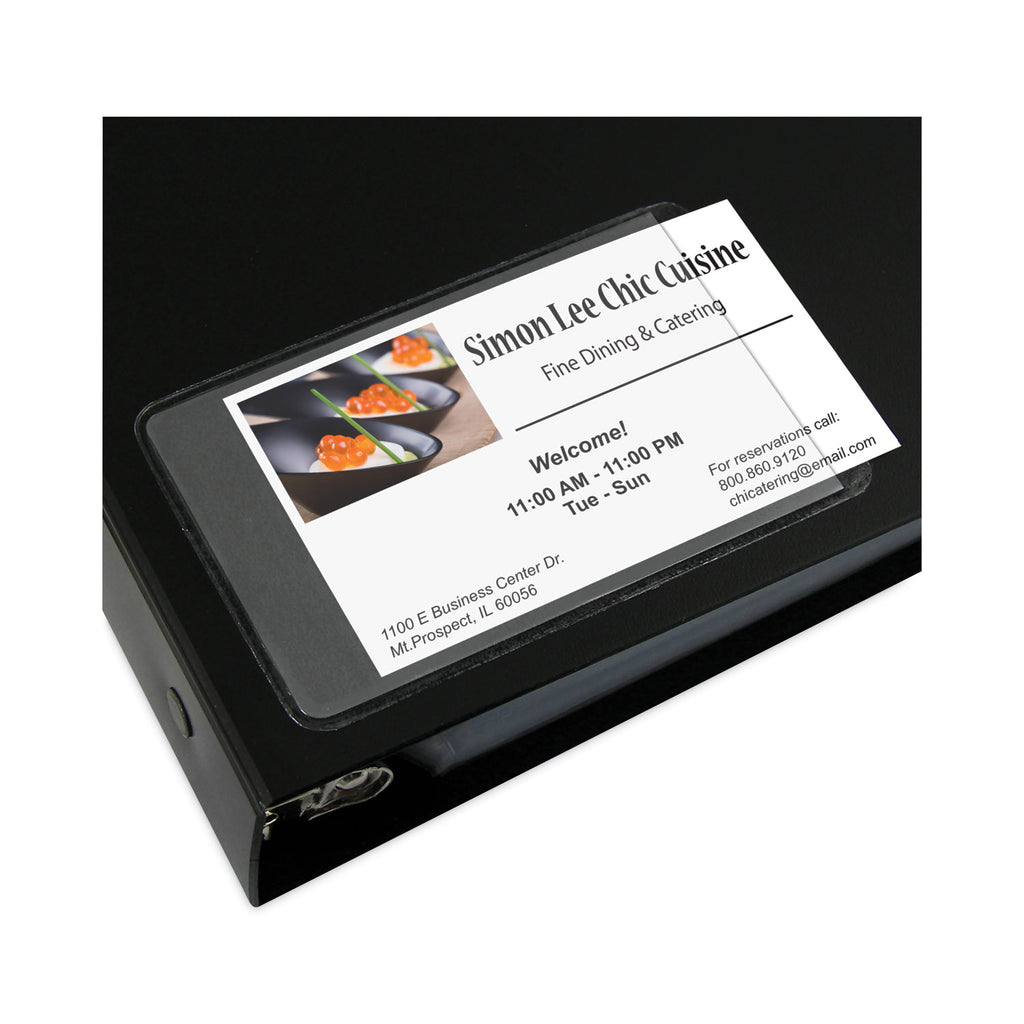 Self-Adhesive Business Card Holders, Side Load, 2 x 3.5, Clear, 10/Pack - 
