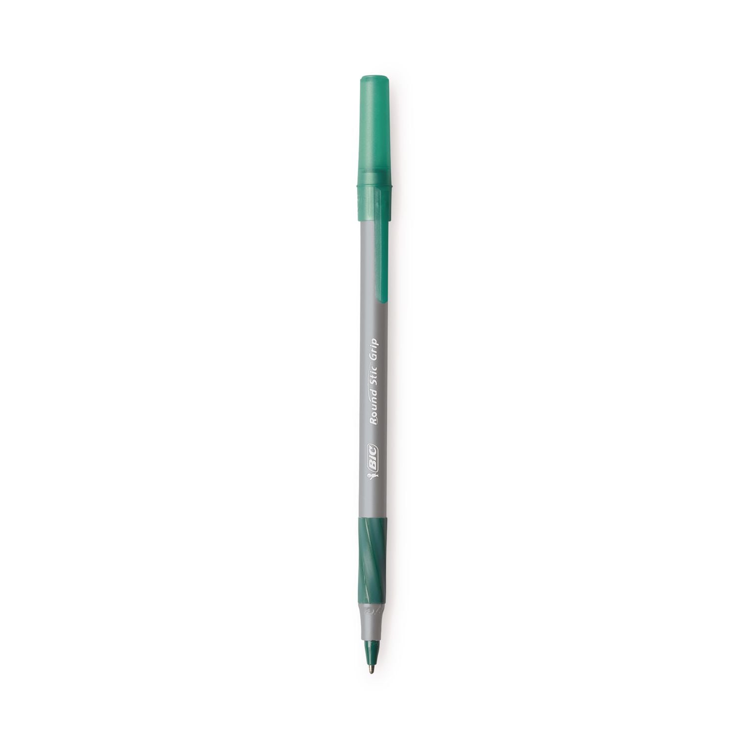Round Stic Grip Xtra Comfort Ballpoint Pen, Easy-Glide, Stick, Medium 1.2 mm, Green Ink, Gray/Green Barrel, Dozen