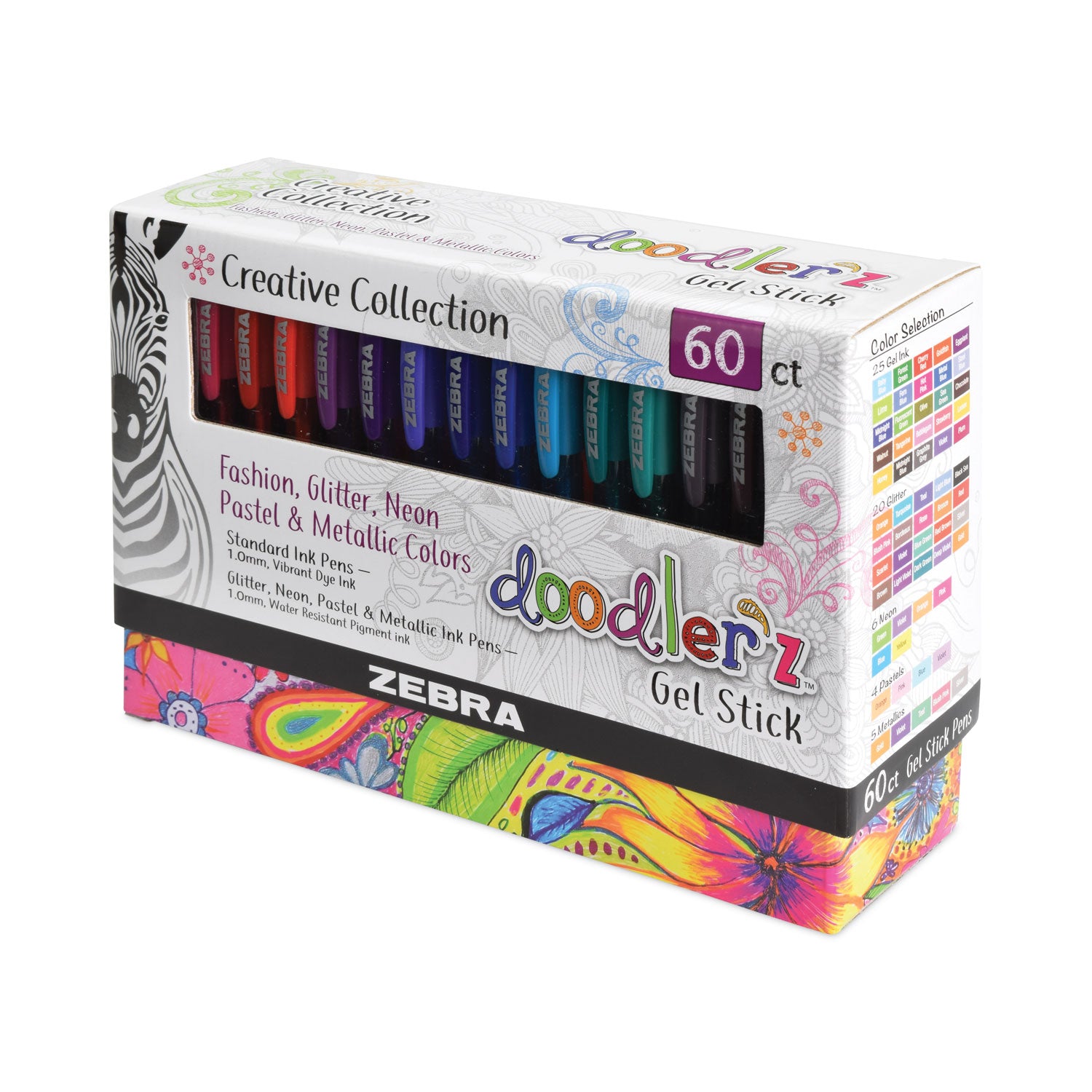 doodlerz-gel-pen-stick-bold-1-mm-assorted-ink-and-barrel-colors-60-pack_zeb41960 - 2