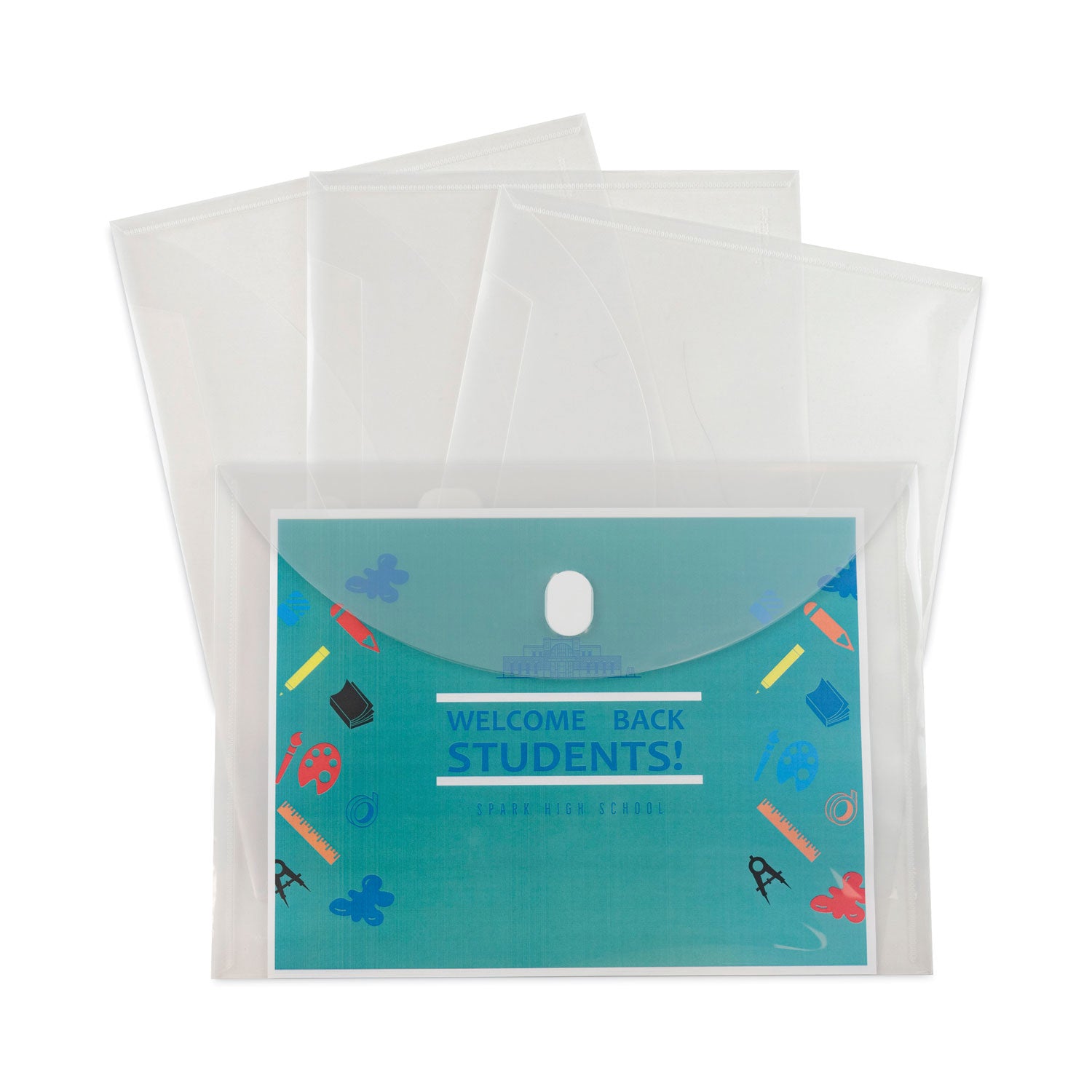 Reusable Poly Envelope, Hook/Loop Closure, 9.38 x 13, Clear, 5/Pack - 