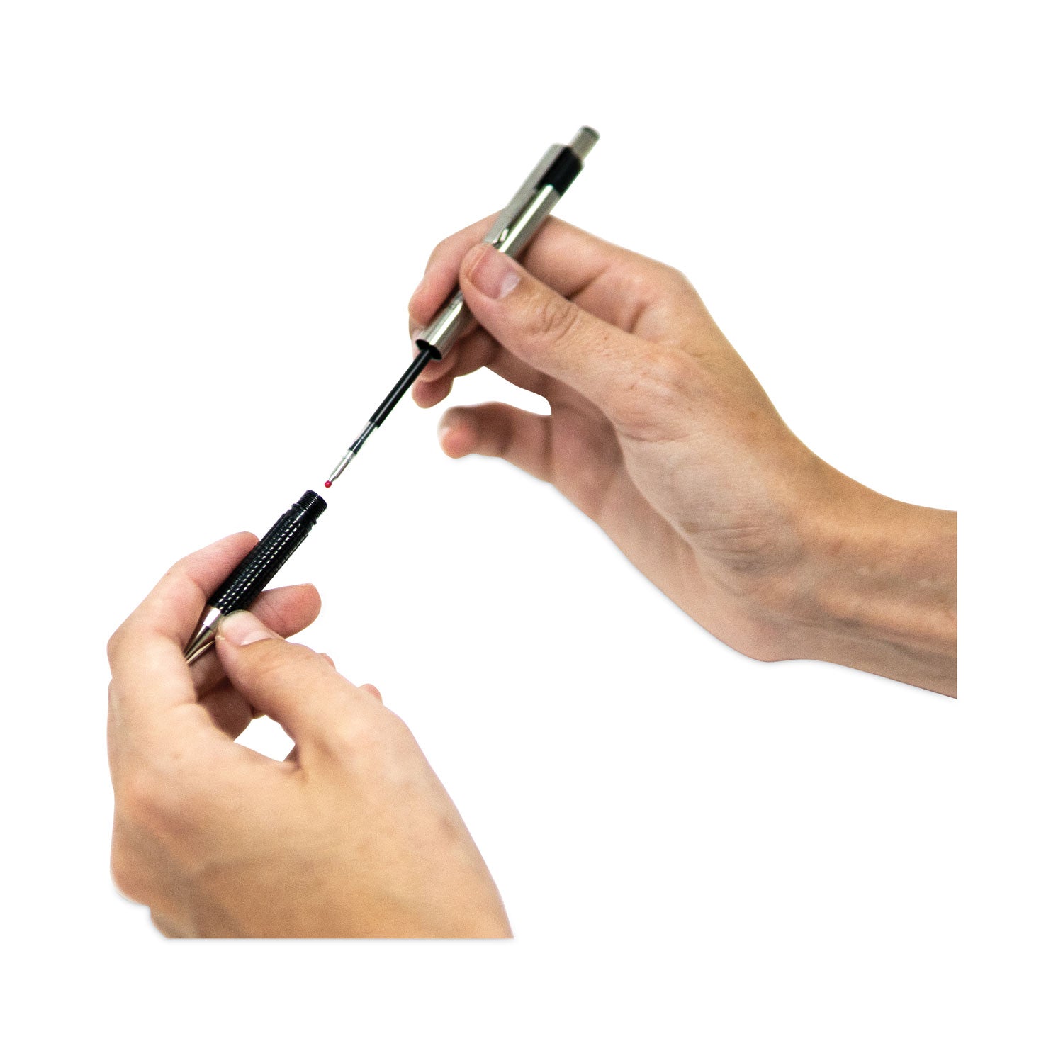 F-301 Ballpoint Pen, Retractable, Fine 0.7 mm, Black Ink, Stainless Steel/Black Barrel, 2/Pack - 