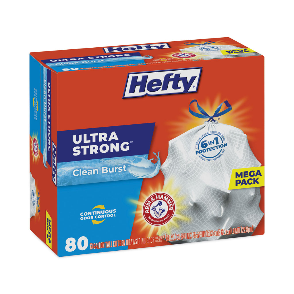 Ultra Strong Scented Tall White Kitchen Bags, 13 gal, 0.9 mil, 23.75" x 24.88", White, 80/Box