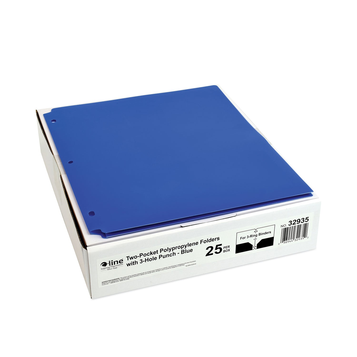 Two-Pocket Heavyweight Poly Portfolio Folder, 3-Hole Punch, 11 x 8.5, Blue, 25/Box - 