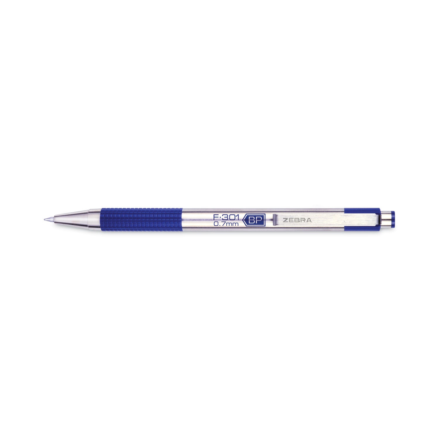 F-301 Ballpoint Pen, Retractable, Fine 0.7 mm, Blue Ink, Stainless Steel/Blue Barrel - 