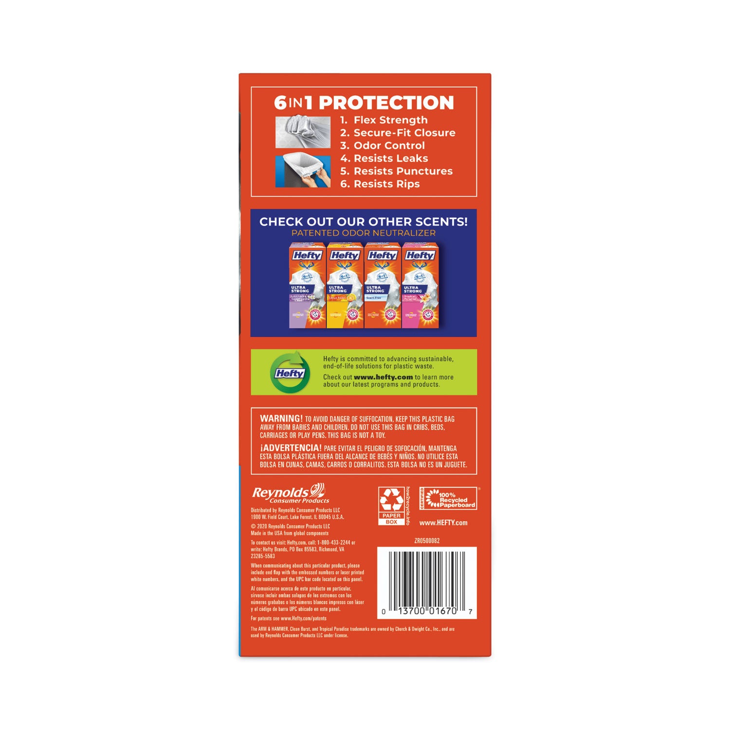 Ultra Strong Scented Tall White Kitchen Bags, 13 gal, 0.9 mil, 24.75" x 24.88", White, 80 Bags/Box, 3 Boxes/Carton