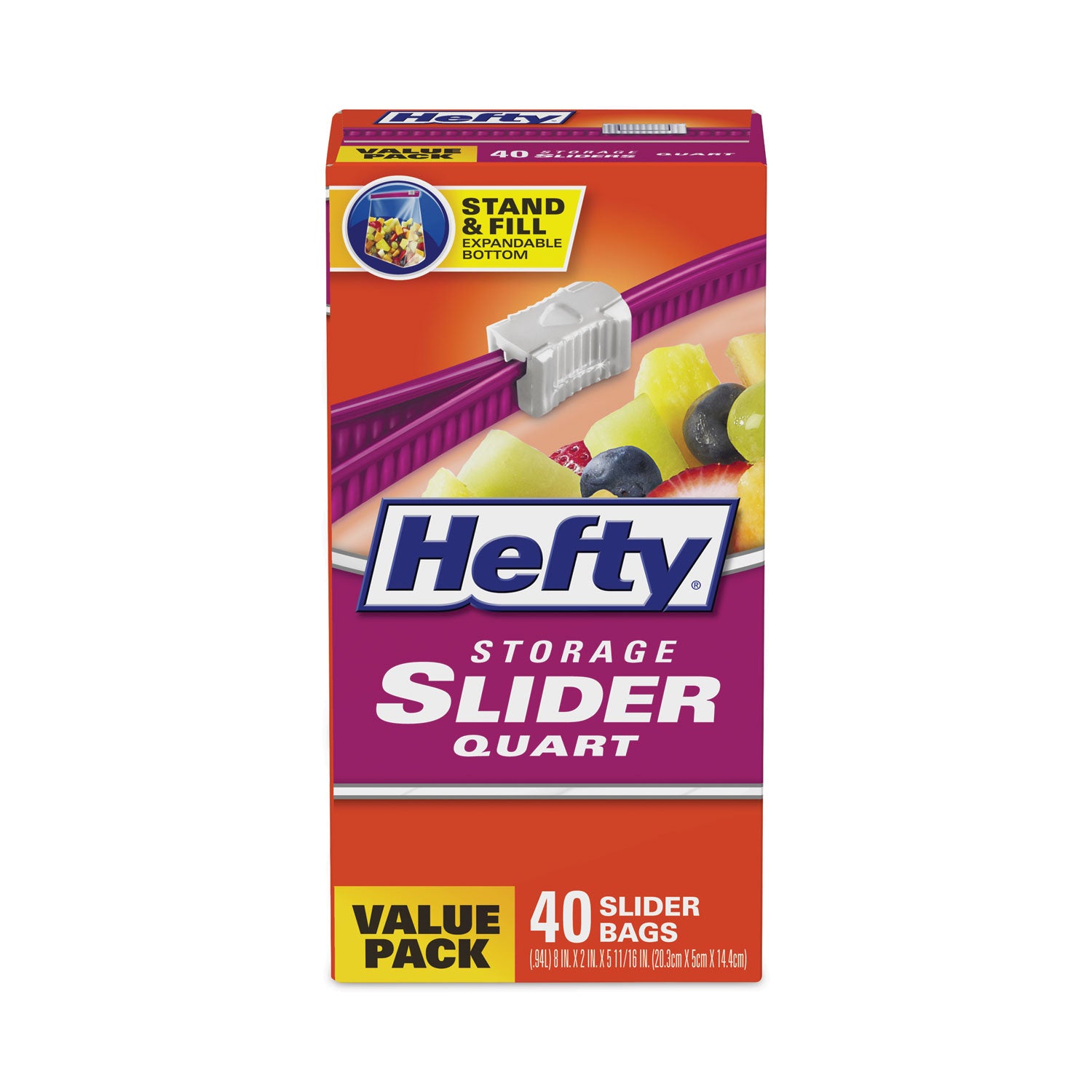 Slider Bags, 1 qt, 1.5 mil, 8" x 7", Clear, 40 Bags/Box, 9 Boxes/Carton