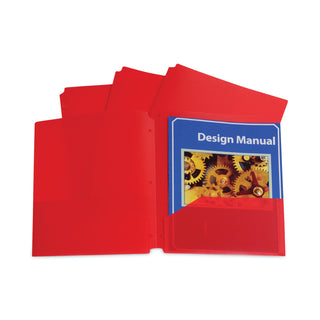 Two-Pocket Heavyweight Poly Portfolio Folder, 3-Hole Punch, 11 x 8.5, Red, 25/Box - 
