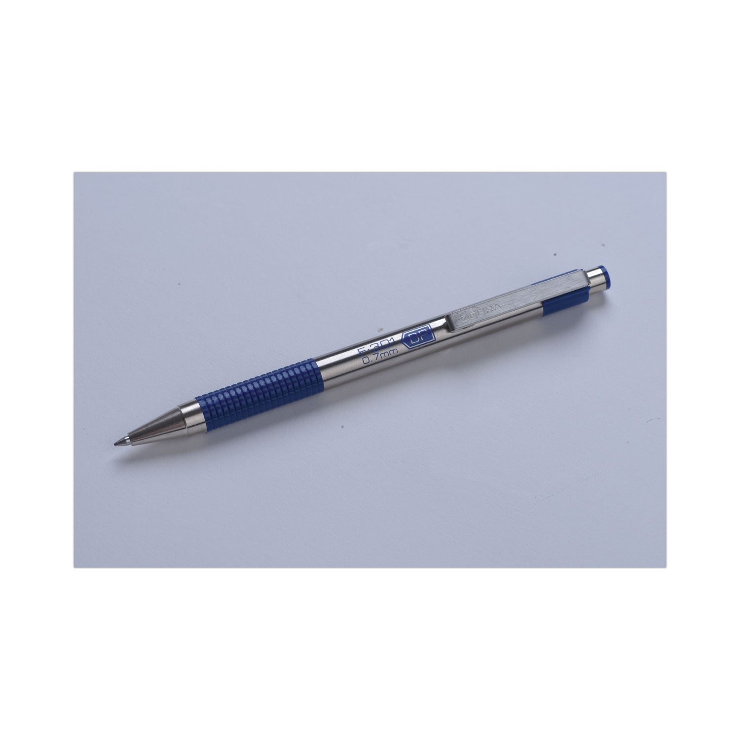 F-301 Ballpoint Pen, Retractable, Fine 0.7 mm, Blue Ink, Stainless Steel/Blue Barrel - 