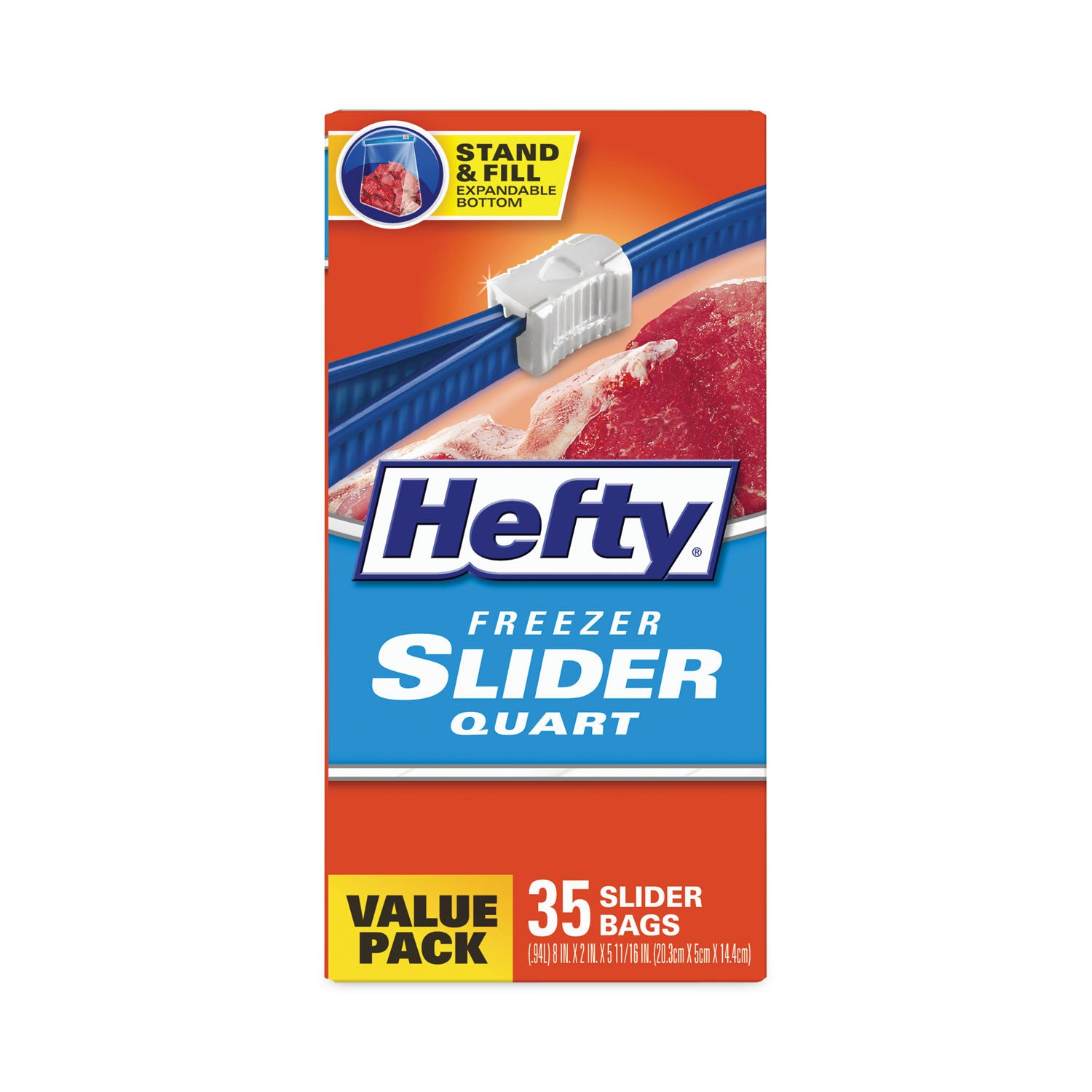 Hefty Quart Freezer Slider Bags - 1 quart Capacity - 7" Width x 8" Length - Zipper Closure - Clear - Plastic - 9/Carton - 35 Per Box - Food - 3