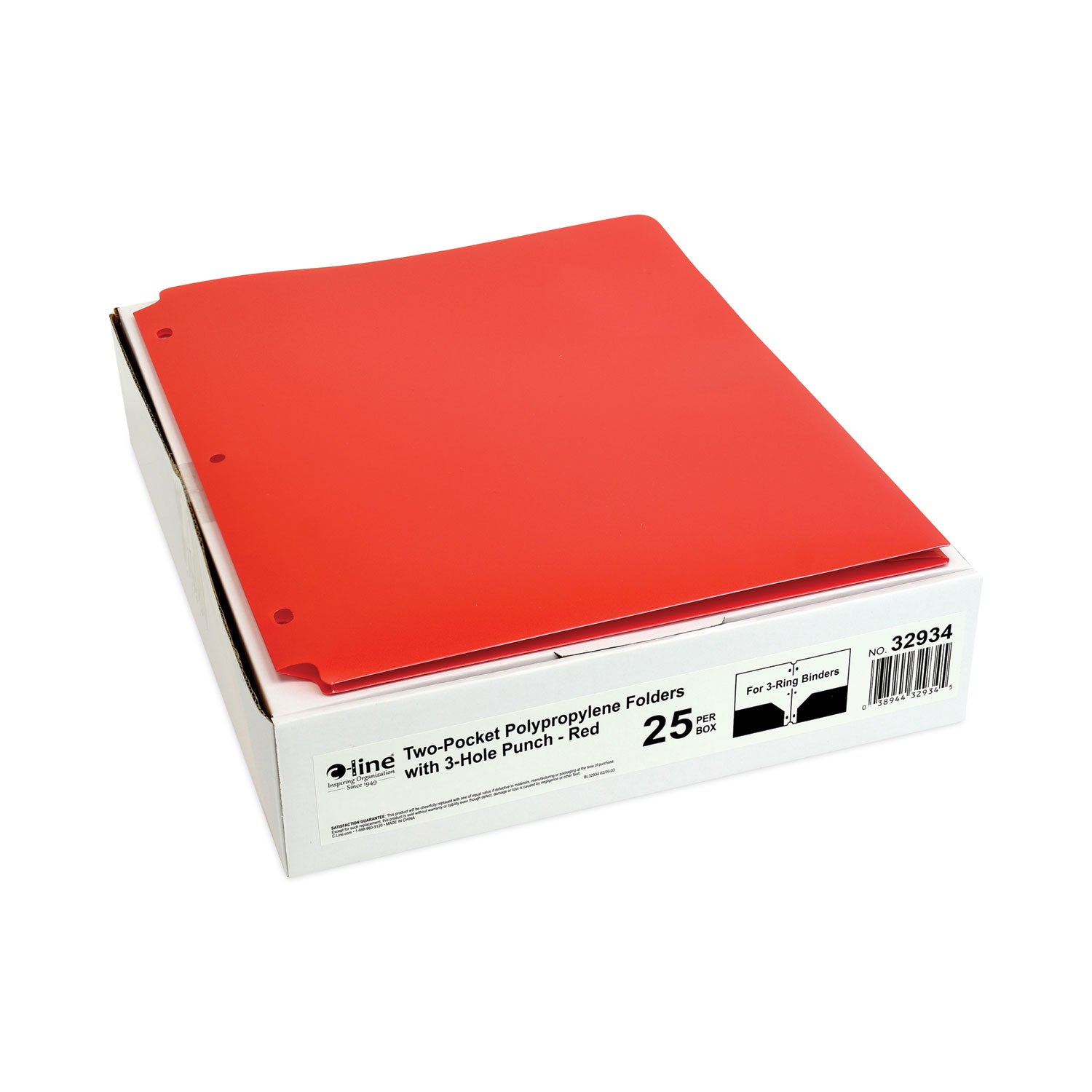 Two-Pocket Heavyweight Poly Portfolio Folder, 3-Hole Punch, 11 x 8.5, Red, 25/Box - 