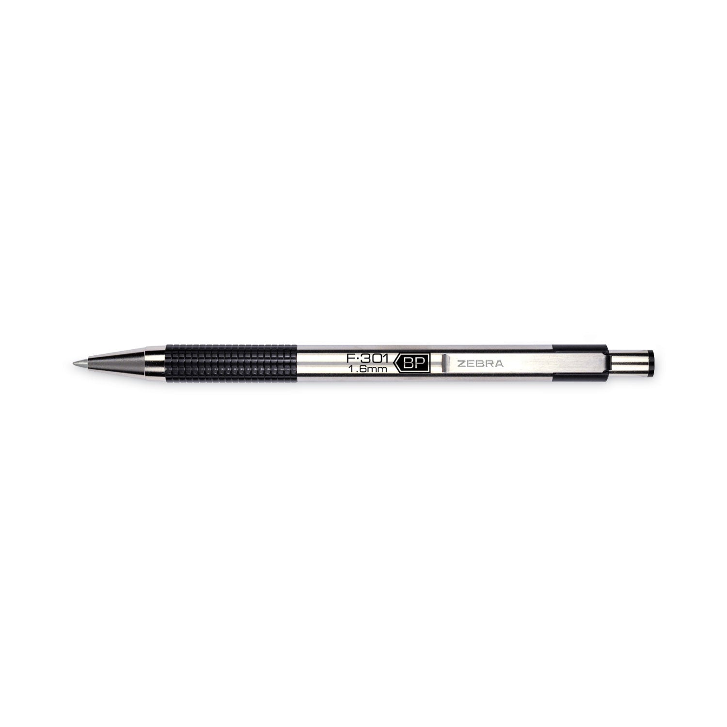 f-301-ballpoint-pen-retractable-bold-16-mm-black-ink-stainless-steel-black-barrel-2-pack_zeb27312 - 3
