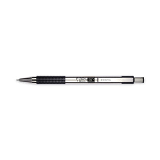 F-301 Ballpoint Pen, Retractable, Bold 1.6 mm, Black Ink, Stainless Steel/Black Barrel, 2/Pack