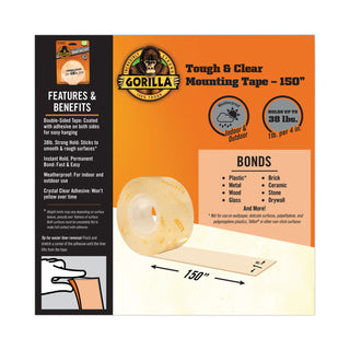 Tough & Clear Double-Sided Mounting Tape, Permanent, Holds Up to 0.25 lb per Inch, 1" x 12.5 ft, Clear
