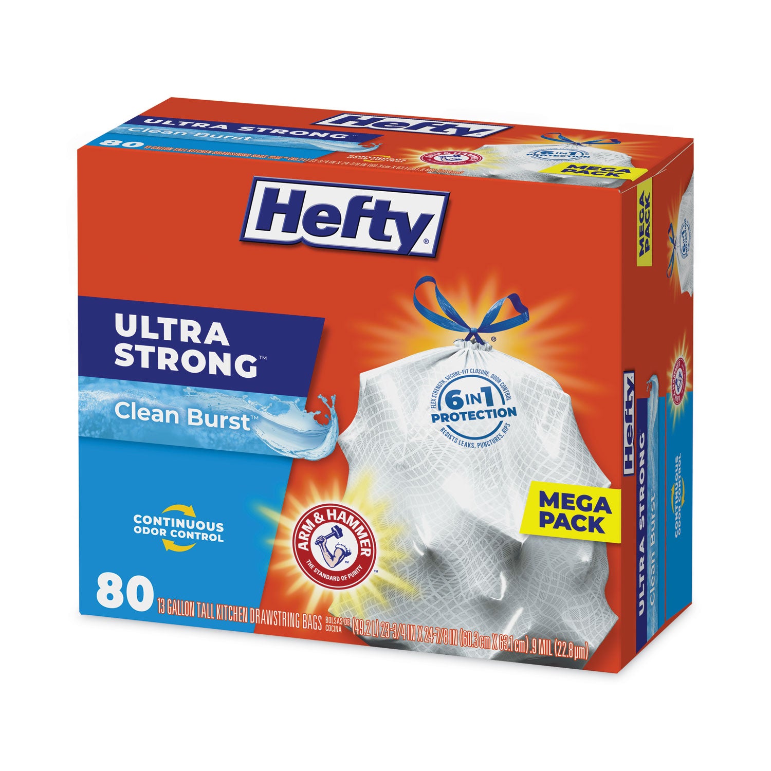 Ultra Strong Scented Tall White Kitchen Bags, 13 gal, 0.9 mil, 23.75" x 24.88", White, 80/Box