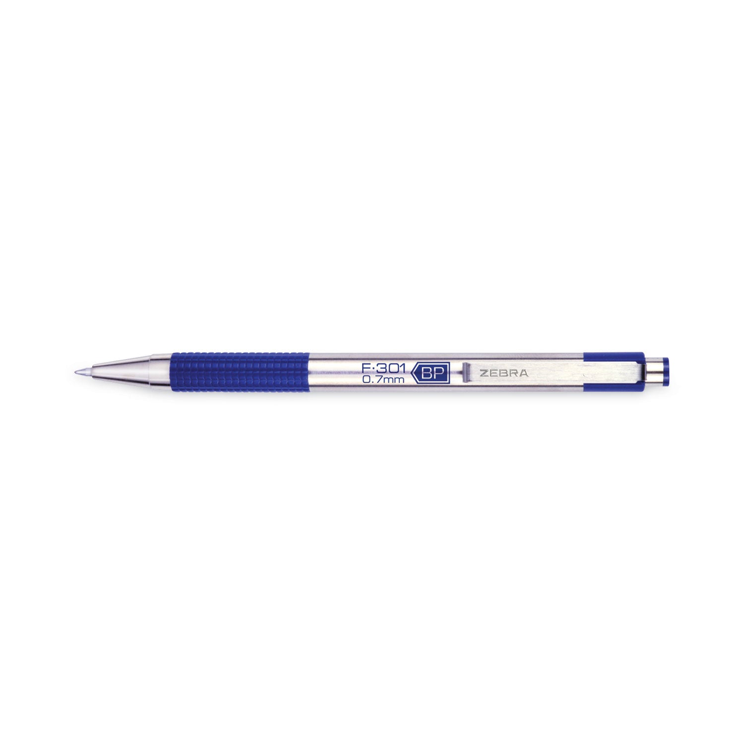 F-301 Ballpoint Pen, Retractable, Fine 0.7 mm, Blue Ink, Stainless Steel/Blue Barrel, 2/Pack - 