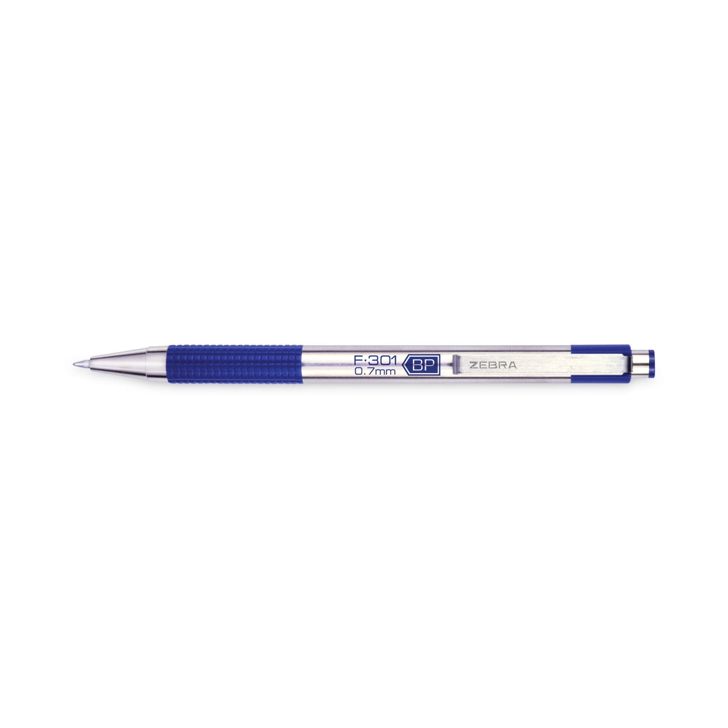 F-301 Ballpoint Pen, Retractable, Fine 0.7 mm, Blue Ink, Stainless Steel/Blue Barrel, 2/Pack
