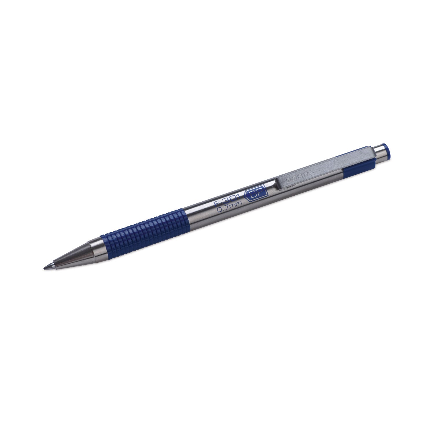 F-301 Ballpoint Pen, Retractable, Fine 0.7 mm, Blue Ink, Stainless Steel/Blue Barrel, 2/Pack - 