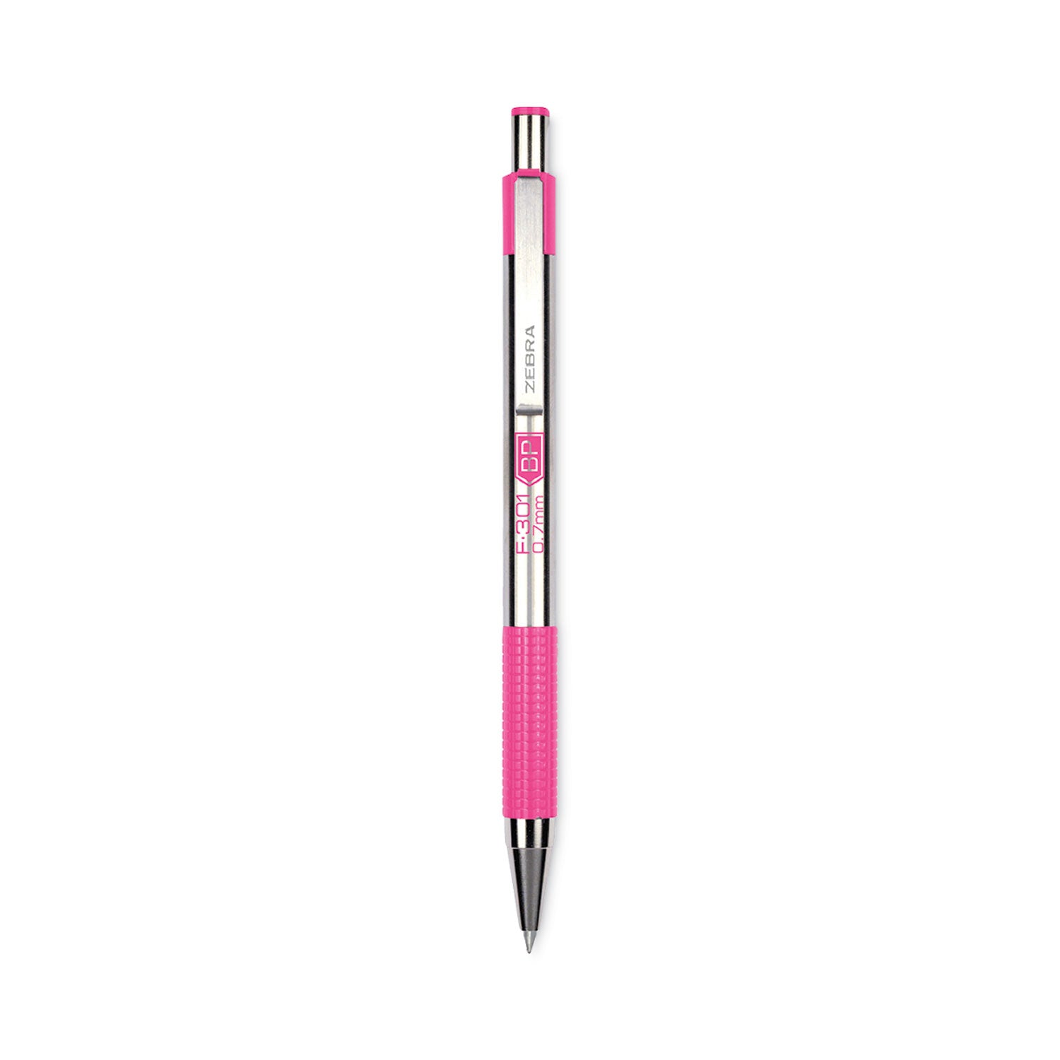 F-301 Ballpoint Pen, Retractable, Fine 0.7 mm, Black Ink, Stainless Steel/Pink Barrel - 