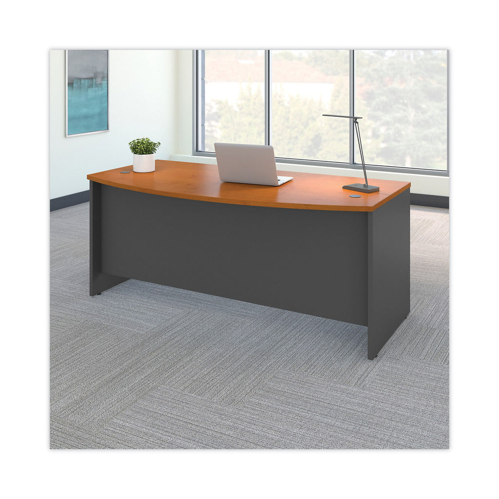 Series C Collection Bow Front Desk, 71.13" x 36.13" x 29.88", Natural Cherry/Graphite Gray - 