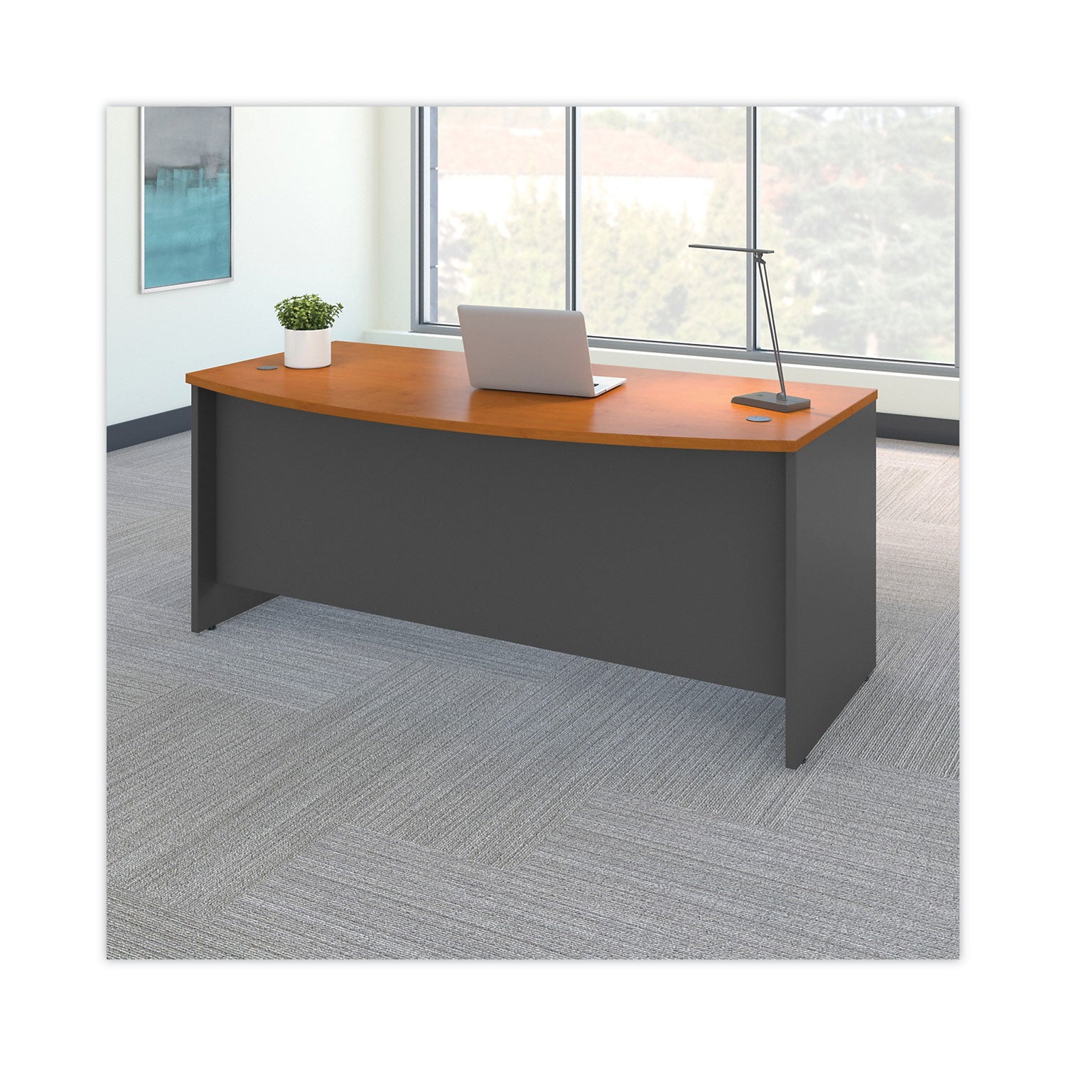 Series C Collection Bow Front Desk, 71.13" x 36.13" x 29.88", Natural Cherry/Graphite Gray - 