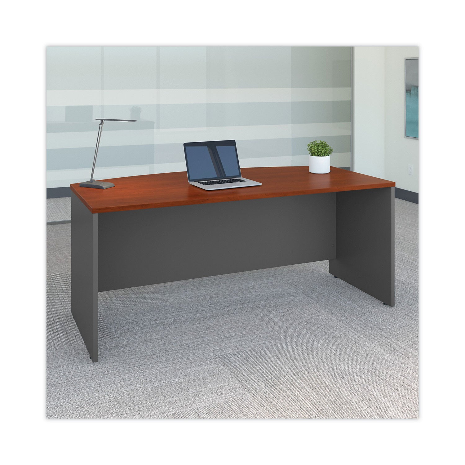 Series C Collection Bow Front Desk, 71.13" x 36.13" x 29.88", Hansen Cherry/Graphite Gray - 