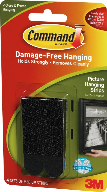 Picture Hanging Strips, Removable, Holds Up to 3 lbs per Pair, 0.75 x 2.75, Black, 4 Pairs/Pack
